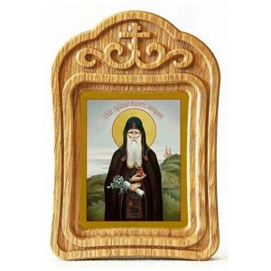 Преподобный Агапит Печерский, икона в резной деревянной рамке