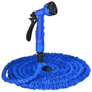 Растягивающийся садовый шланг для полива с насадкой-распылителем Magic Hose (Синий) 15 метров