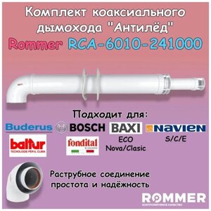 ROMMER комплект дымохода Антилед универсальный RCA-6010-24, 1000 мм, D внешн. 100 мм, D внутр. 60 мм, 90°