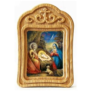 Рождество Христово, икона в резной деревянной рамке