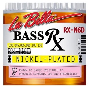 RX-N6D RX – Nickel Комплект струн для 6-струнной бас-гитары, никелированные, 30-130, La Bella