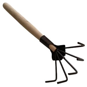Рыхлитель садовый (окучник) 5 зубый с деревянной ручкой, 12х15 см