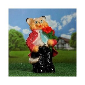 Садовая фигура"Кот большой с тюльпанами" малиновый 40см Хорошие сувениры 4875975 .