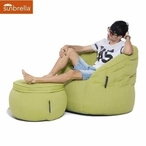 Садовое кресло релакс с оттоманкой Butterfly Chaise - Limespa (зеленый, оксфорд) - мягкая уличная мебель для террасы, веранды, беседки, бассейна