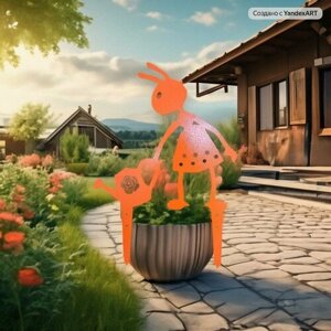 Садовые фигуры "Муравьишка с лейкой", цвет оранжевый, 46 см, сталь, фигурки для сада