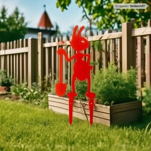 Садовые фигуры "Муравьишка с лопатой", цвет красный, 46 см, сталь, фигурки для сада