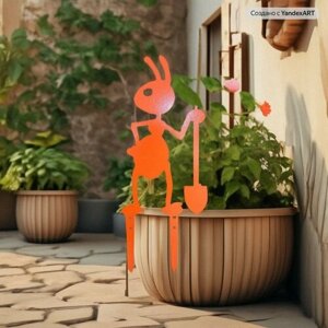 Садовые фигуры "Муравьишка с лопатой", цвет оранжевый, 46 см, сталь, фигурки для сада