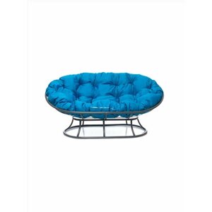 Садовый диван "Мамасан" без ротанга серое с голубой подушкой M-Group