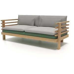 Садовый диван Soft Element Атлантик-С трехместный, цвет Ash Green, деревянный, с подлокотниками и подушками, на террасу, на веранду, для дачи и сада, дачный, для бани
