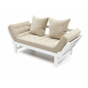 Садовый диван Soft Element Снорри-С, бежевый-белый, из дерева, раскладной, с подушками, рогожка, на террасу, на веранду, для дачи, для бани