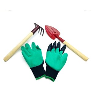Садовый набор ручных инструментов (лопата посадочная, мотыга, перчатки содовые.)