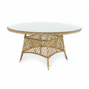 Садовый стол круглый 4SIS «Эспрессо» 150 см плетеный, из искусственного ротанга, столешница из закаленного стекла, вес 20 кг YH-T1661G-1 соломенный