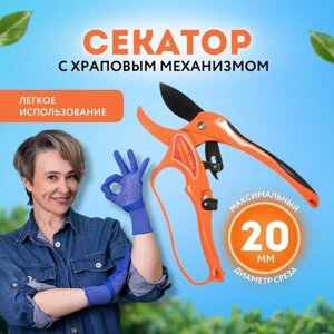 Секатор садовый профессиональный с храповым механизмом/ Сучкорез