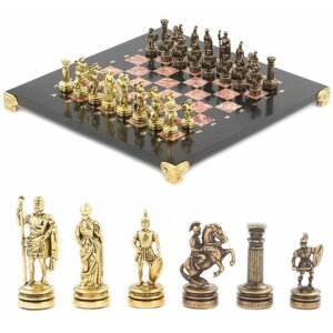 Шахматный набор "Римляне" доска 28х28 см лемезит змеевик фигуры цвет бронза-золото 119365