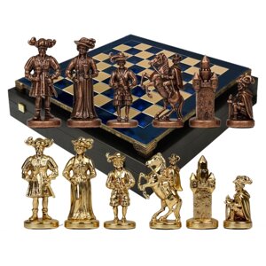 Шахматный набор "Рыцари Средневековья"син. мет. доска 44х44 см, дер. короб, фигуры золото/бронза) (Manopulos MP-S-12-C-44-BLU)