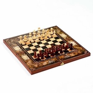 Шахматы деревянные "Морская карта", 50 x 50 см, король h-9 см, пешка h-4.5 см