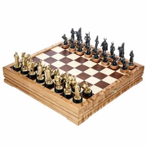 Шахматы деревянные с металлическими фигурами "Ледовое побоище" 37х37 см