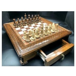 Шахматы деревянные в ларце авторские резные "Аристократ" большие 50х50см