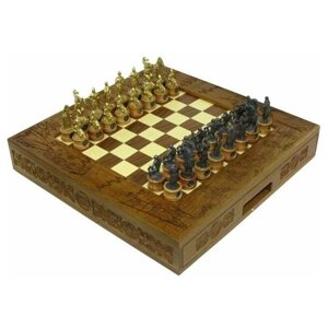 Шахматы исторические эксклюзивные Ледовое побоище с чернеными фигурами из цинкового сплава 47*47 см 999-RTS-04X