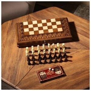Шахматы-нарды ручной работы "Узоры с резкой", 40х20 см, массив 9079216