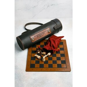 Шахматы подарочные с доской из натуральной кожи в тубусе - ручная работа "BoomGift"