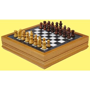 Шахматы Сарагоса (бархатный ложемент, чёрная яшма-дуб, доска 30 на 30 см)