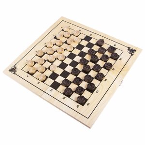 Шахматы Шашки деревянные со 100 клеточной доской (400х210х35)