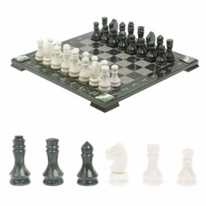 Шахматы "Турнирные" доска 44х44 см белый мрамор, змеевик 127088