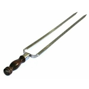 Шампур двойной вилка из нержавеющей стали с узором и деревянной ручкой, 400х12х3 мм
