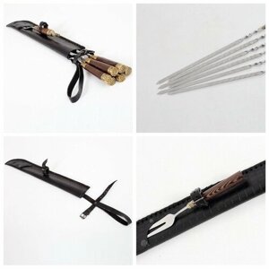 Шампура 3мм, шампуры с деревянной ручкой набор, шампур, набор охотника подарочный, 70 см, 6шт