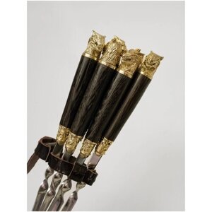 Шампура с деревянной ручкой набор/Мужские подарки/ Набор шампуров "Волк" в чехле / Шампуры с литыми ручками