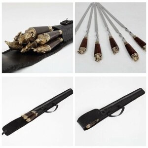 Шампура с деревянной ручкой в чехле, набор шампуров, подарочный набор для пикника, 70 см, 6 шт