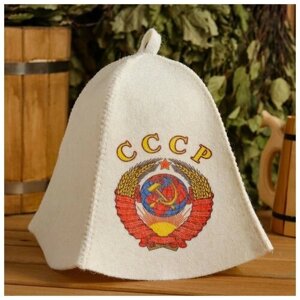 Шапка для бани и сауны "СССР", с принтом, белая 5312220