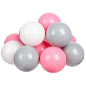 Шарики для сухого бассейна с рисунком, диаметр шара 7,5 см, набор 150 штук, цвет розовый, белый, серый