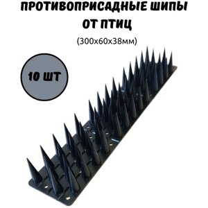 Шипы противоприсадные от птиц ЛУК пластик 300х60х38 мм (10 шт) черные
