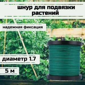 Шнур для подвязки растений, лента садовая, зеленая 1.7 мм нагрузка 170 кг длина 5 метров/Narwhal