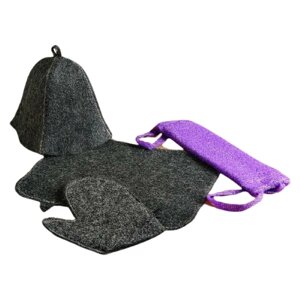 Сима-ленд Набор-портфель для бани и сауны 5 в 1: сумка, шапка, варежка, коврик, мочалка 5 шт. черный/фиолетовый