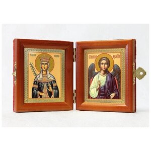 Складень именной "Благоверная княгиня Милица Сербская - Ангел Хранитель", из двух икон 8*9,5 см
