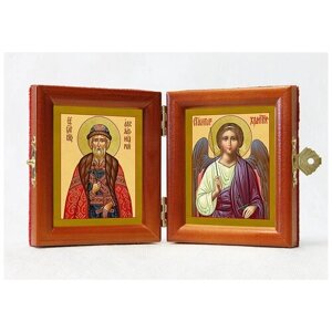 Складень именной "Благоверный князь Ярослав Мудрый - Ангел Хранитель", из двух икон 8*9,5 см