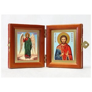Складень именной "Мученик Валерий Мелитинский - Ангел Хранитель", из двух икон 8*9,5 см