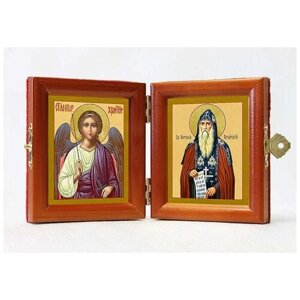 Складень именной "Преподобный Антоний Печерский - Ангел Хранитель", из двух икон 8*9,5 см