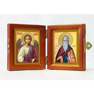 Складень именной "Преподобный Иларион Псковоезерский, Гдовский - Ангел Хранитель", из двух икон 8*9,5 см