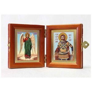 Складень именной "Великомученик Артемий Антиохийский - Ангел Хранитель", из двух икон 8*9,5 см