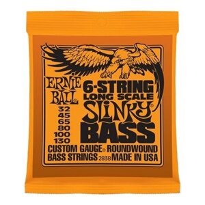 Slinky Bass Комплект струн для 6-струнной бас-гитары, 32-130, никель, LongScale, Ernie Ball