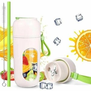 Smoothie Maker to Go 350 мл - портативный блендер с 12 лезвиями и трубочкой для свежевыжатого сока, смузи и коктейлей, бутылка-миксер для свежевыжатого сока с функцией очистки, миксер для молочных коктейлей