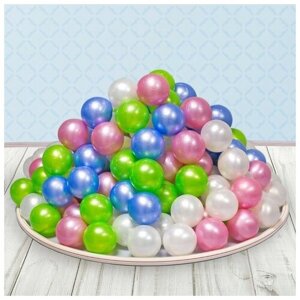 Соломон Шарики для сухого бассейна «Перламутровые», диаметр шара 7,5 см, набор 100 штук, цвет розовый, голубой, белый, зелёный