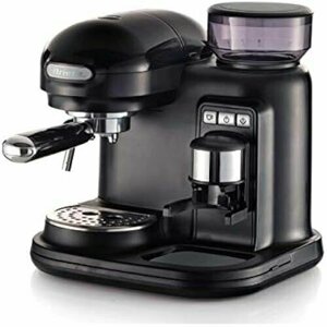 Современная эспрессо-машина Ariete 1318 со встроенной кофемолкой, для кофе в зернах и порошке, капучинатор для вспенивания молока, 1 фильтр, 1080 Вт, черный