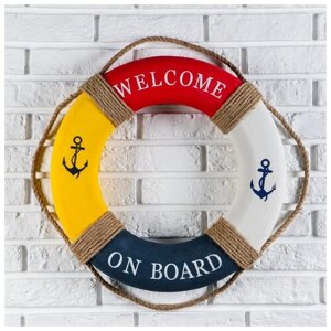 Спасательный круг с бечевкой "welcome on board", якори, 7*50*50 см, разноцветный 2757084