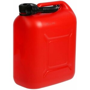 Специальная пластиковая канистра 20 л, цвет красный, снабжена крышкой с замком и гибким заправочным носиком, для хранения и транспортировки топлива и прочих жидкостей.