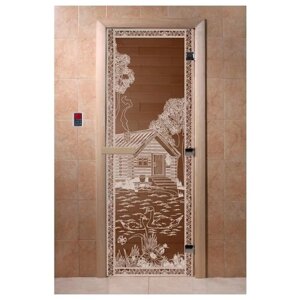 Стеклянная дверь Дорвуд банька в лесу, бронза 1835х620 мм 1900х700 мм, правая